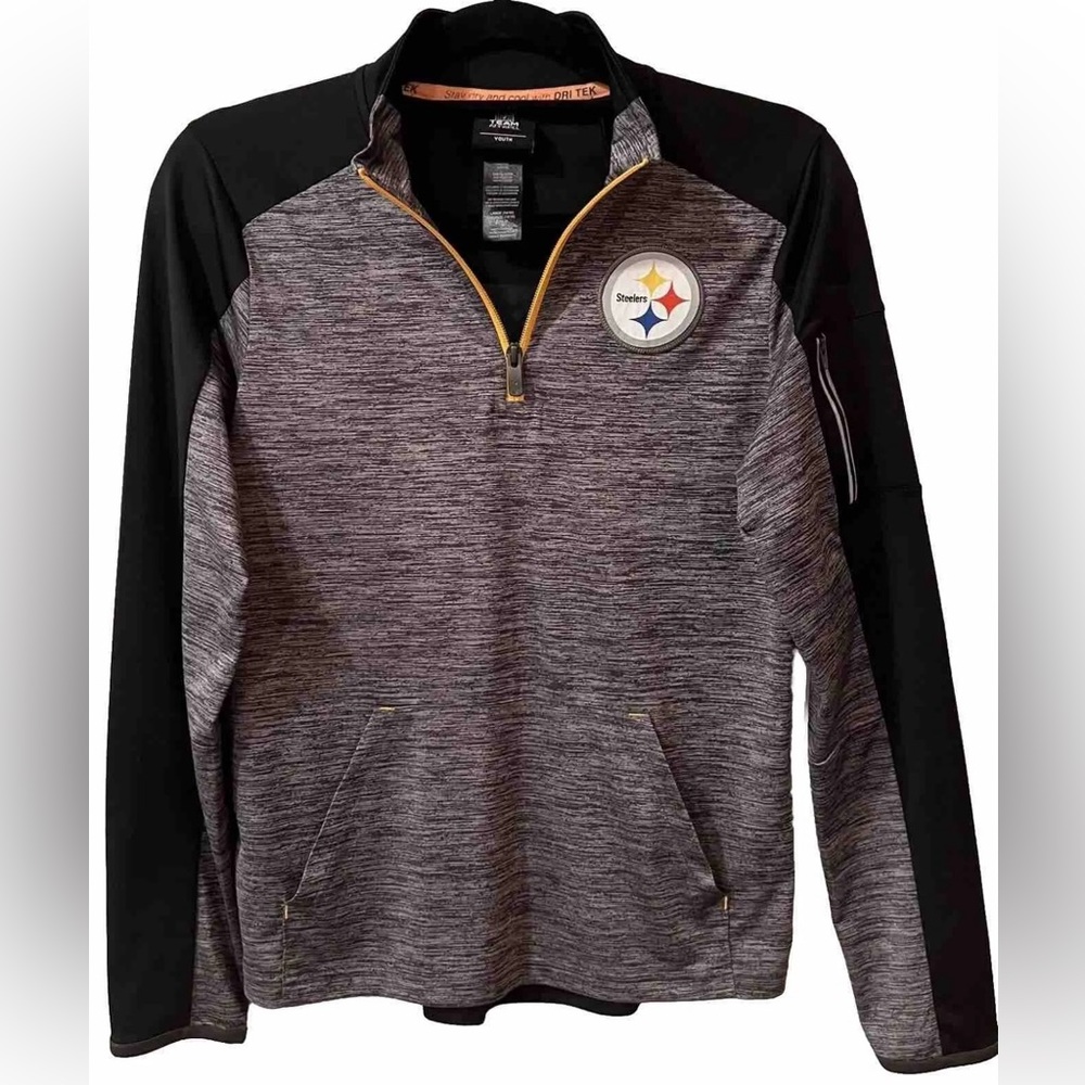 NFL Pittsburgh Steelers 1/4 Zip Long Sleeve Youth 14/16- Black Gold Pullover Fan